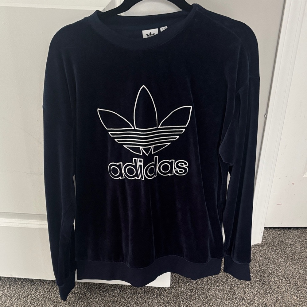 Adidas Black Velvet Crewneck with White Logo